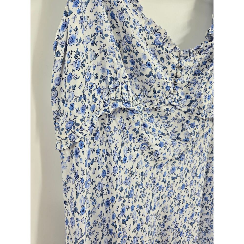 NWT Gap Women Maxi Dress Medium Blue Sweetheart Crepe Floral Smock Ruffle Summer - Picture 14 of 16